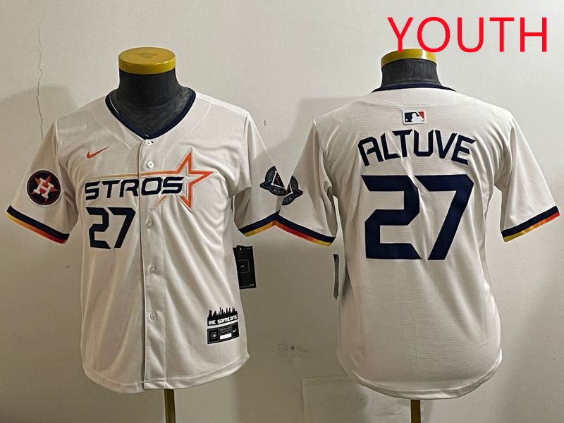 Youth Houston Astros #27 Altuve Cream Three generations Joint Name 2025 Nike MLB Jersey style 4122->youth mlb jersey->Youth Jersey